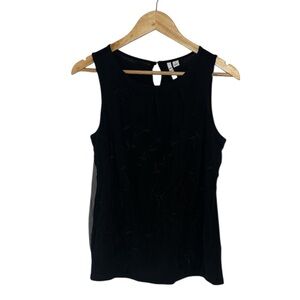 Elle Dressy Embroidered Black Sleeveless Top, Blouse, Small